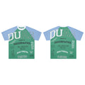 DUAA Green‑Blue Raglan Slogan Collage Street Tee